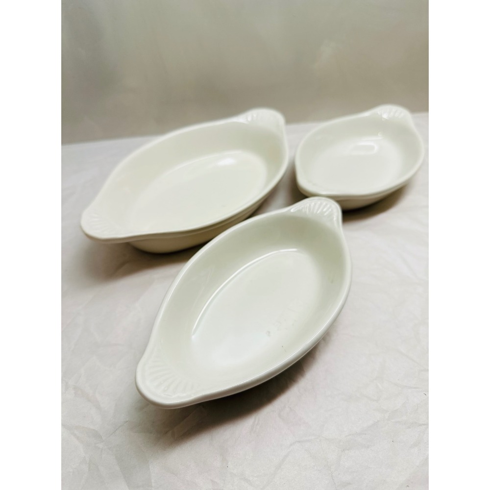 Vintage Rarebit Au Gratin Dishes Set of 3 10.5in 9.5in 8in Stoneware Bakeware